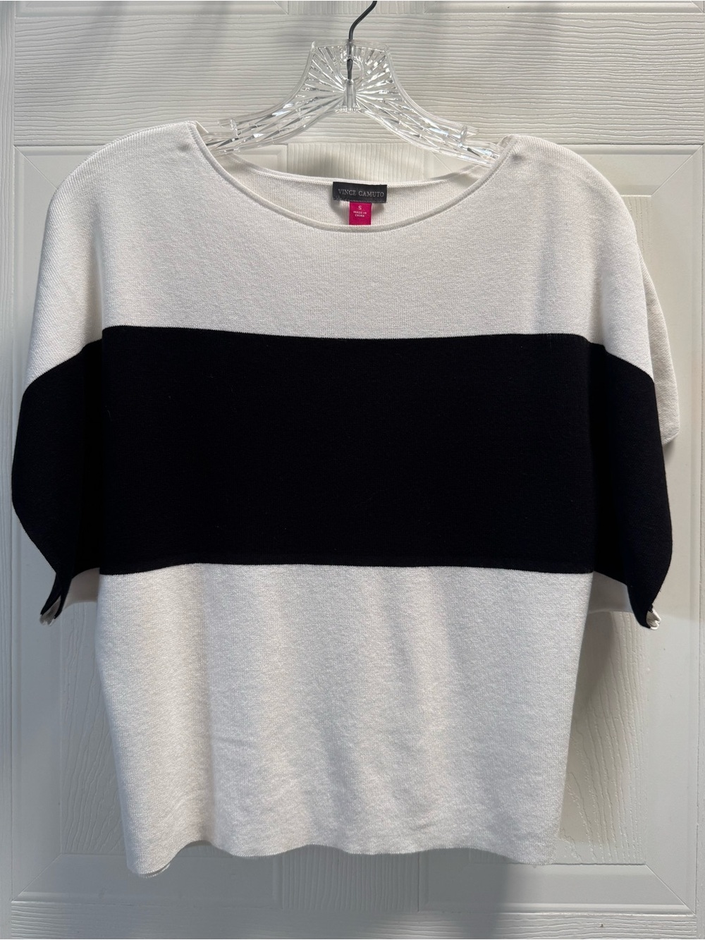 Vince Camuto Black White Colorblock Dolman Sleeve Knit Top Blouse S